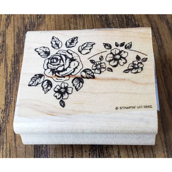 Stampin' Up! Rose Flower Plant Rubber Stamp 2002 Sketched Wood Mount - Picture 1 of 8